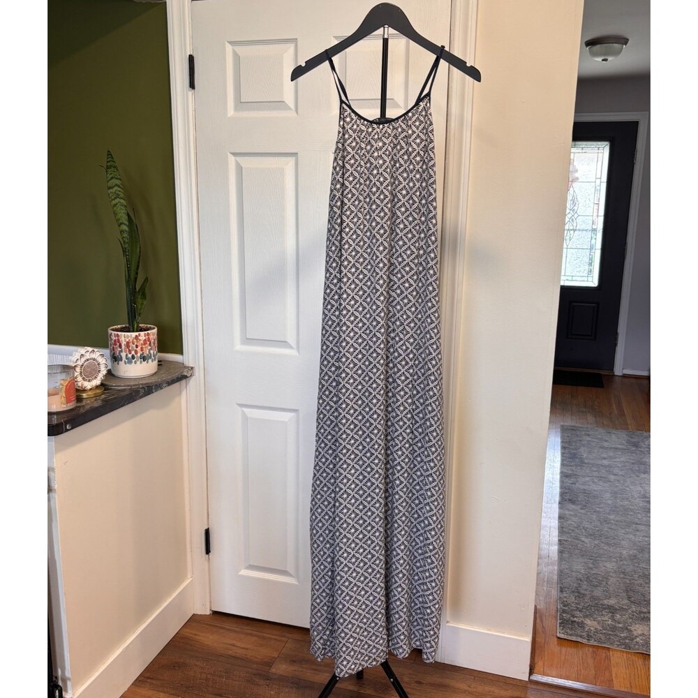 Armani Exchange Navy and White Geometric Maxi Dress Size XS/TP Lined Soft Long
